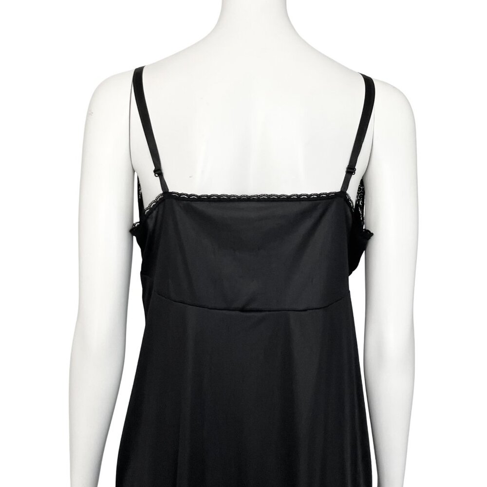 Vintage Black Satin Lingerie Slip Dress Lace Trim Chemise. M/L 22. Boho Coquette - Picture 10 of 12